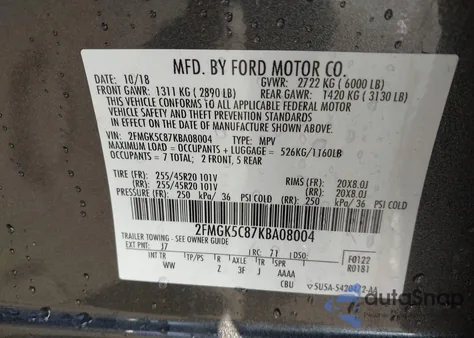 2019 Ford Flex Sel z USA, uszkodzony, nr VIN 2FMGK5C87KBA08004